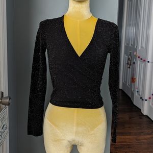 Black sparkle wrap top